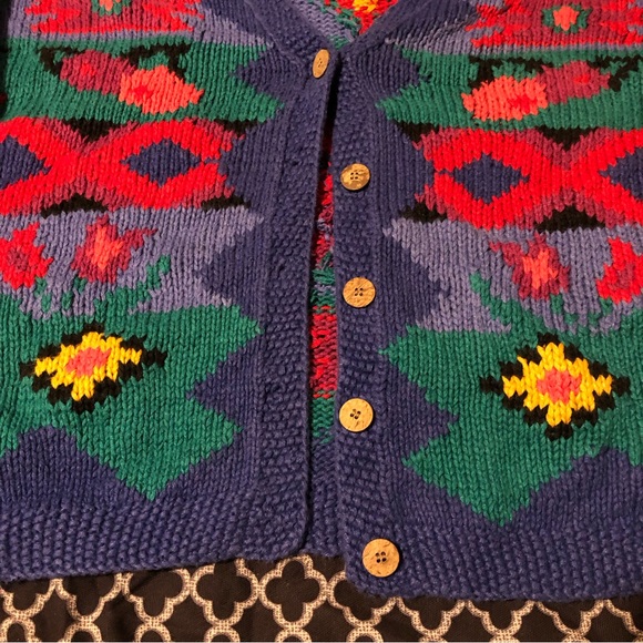 VTG L.L. Bean Woman’s Cardigan Colorful Sweater Geometric Blue Purple Sz Medium - Picture 11 of 11
